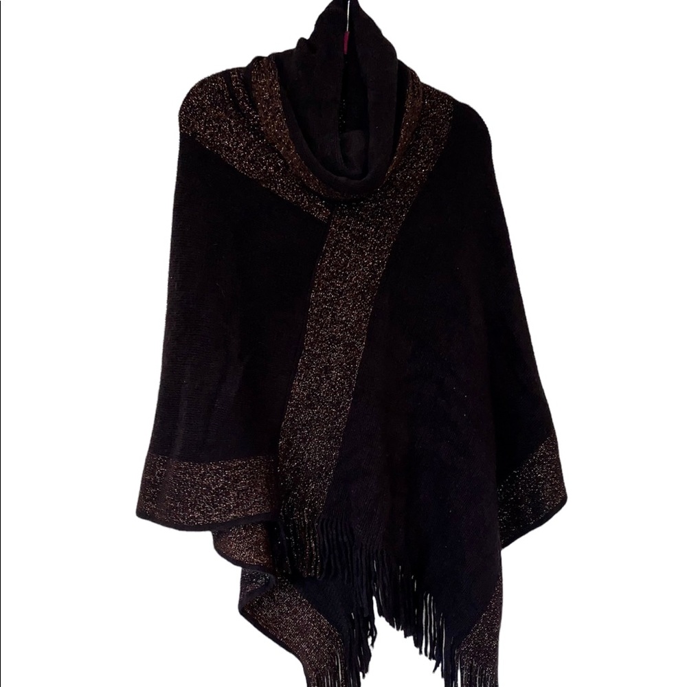 Cowl Neck Sweater Poncho with Black and Copper Coloring